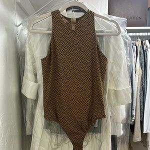 Fendi x SKIMS Brown Logo-Print Sleeveless Bodysuit